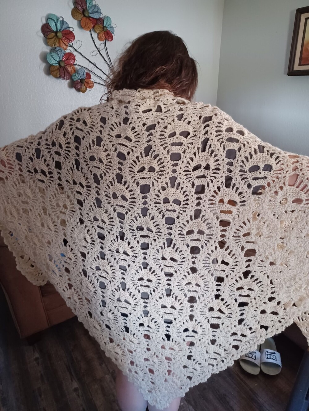 Cream Crochet Openwork Women’s Sweater Shawl